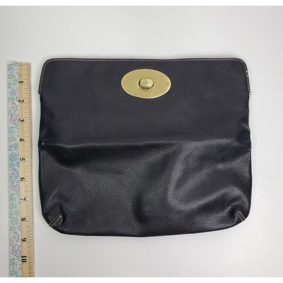 Faux leather clutch pouch twist lock closure with zippered inner pouch - Picture 7 of 9